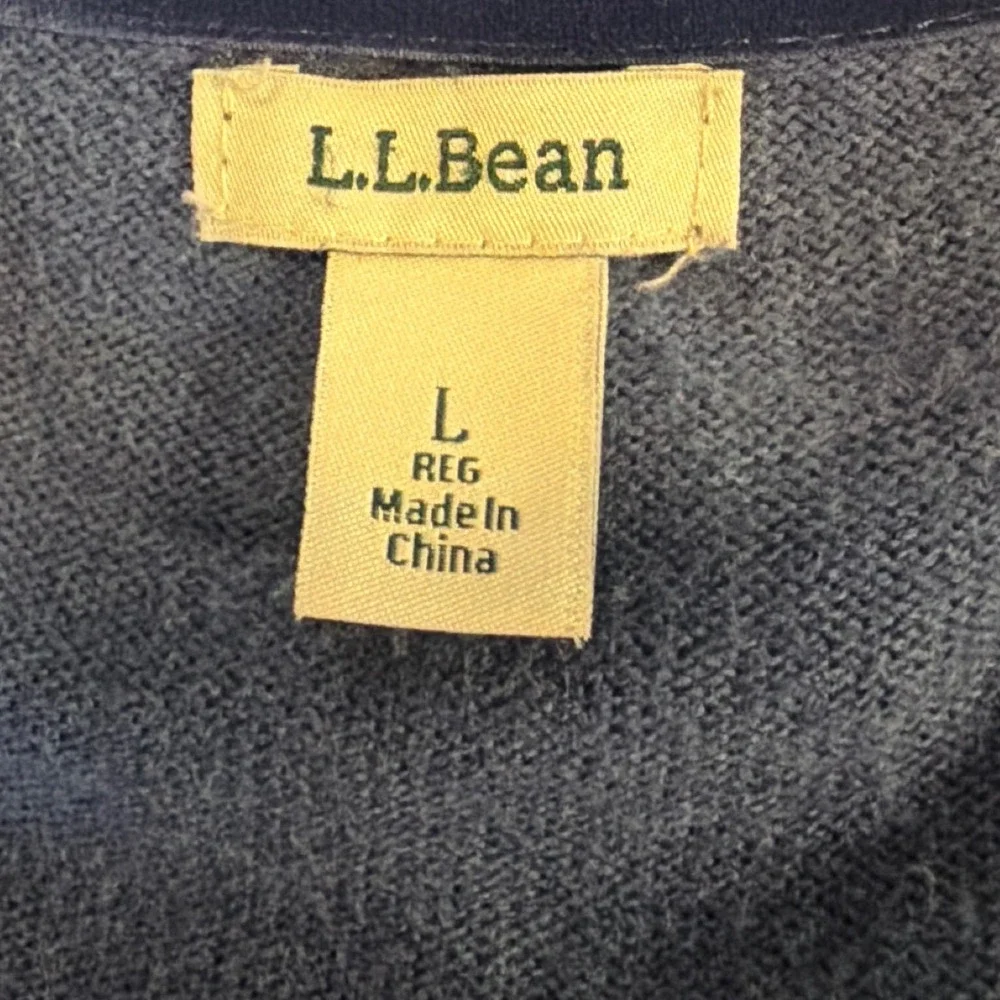 LL Bean Blue Cotton‎ Cashmere Blend Button Cardigan Sweater Large 290404